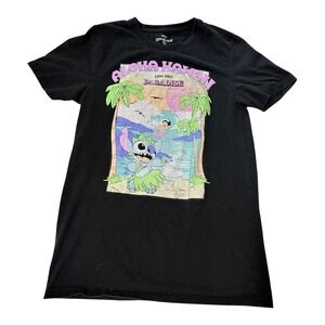Disney Lilo & Stitch Graphic Tee Women M Aloha Hawaii Paradise Black Shirt Short